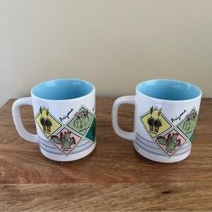 Vintage Arizona Mugs Set of 2 Ceramic Desert Plants Cactus Cacti Retro Western